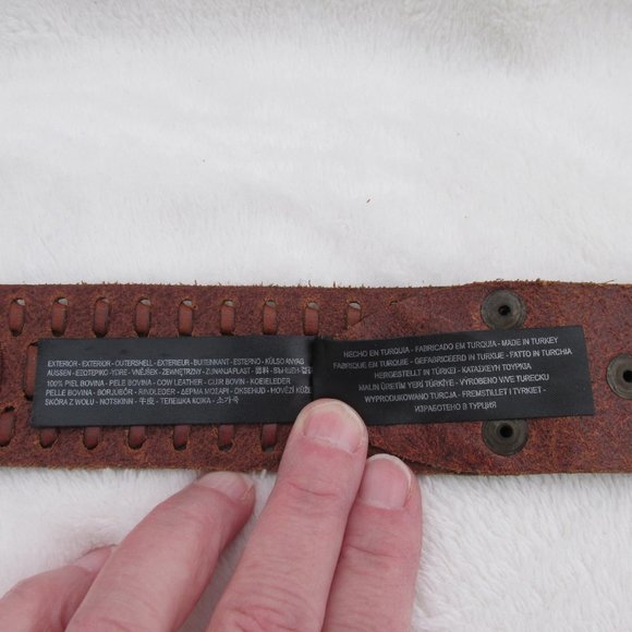 Massimo Dutti USED Wide Brown Cow Leather Belt Brass Buckle Size 80 - Picture 9 of 11